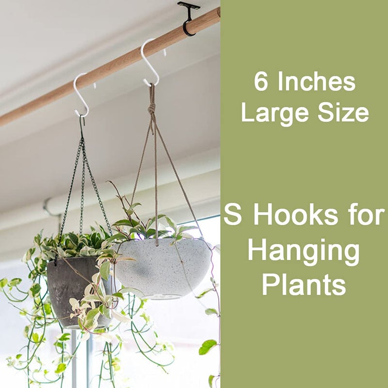 HiGift 8 Pack 6 inch White S Hooks for Hanging  Large Vinyl Coated Metal S Hooks Heavy Duty  Non Slip Rubber Coated Closet Rod Hooks for Hanging Jeans Plants Purse Clothes Bags Pans Pots Cups Towels - Image 4